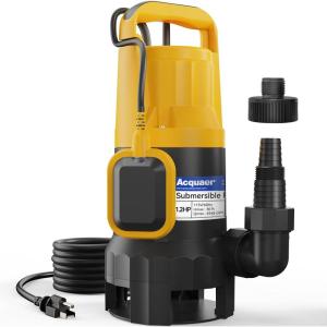 imageAcquaer 12HP Sump Pump Submersible 6000 GPH Cast Iron Sewage Pump with Automatic Integrated Vertical Float Switch and Piggyback Plug 2 NPT Discharge Basements Pump for Sewers Flood Zones12 HP Sump Pump 5722GPH Float Switch