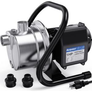 imageAcquaer 1 HP Portable Shallow Well Garden Pump Stainless Steel 998 GPH 115V Sprinkler Water Transfer Draining Irrigation Pump for Water RemovalLawn Garden1hp  998 Gph